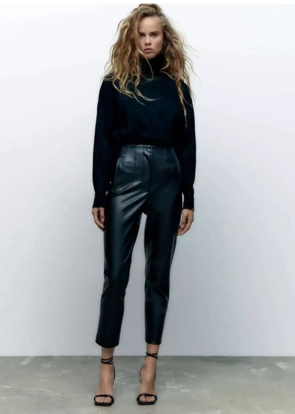 Zara Black High Rise Vegan Leather Straight Leg Pants Size M Medium